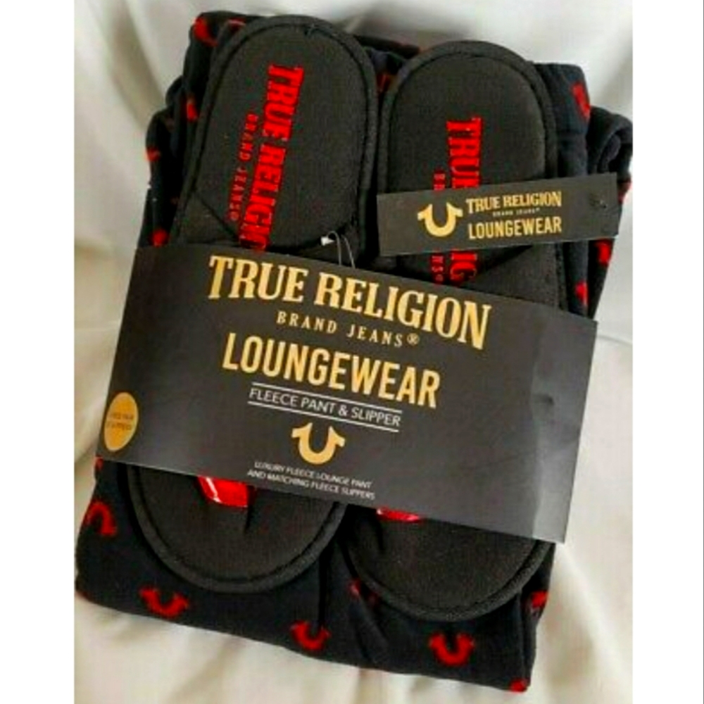 NWT Men's True Religion Loungewear Fleece Pants & Slippers